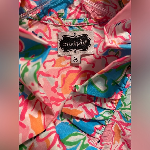 Mudpie ruffled neck sleeveless top bright floral pattern Small - Picture 2 of 4